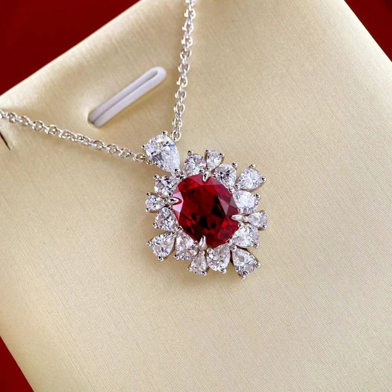 Colar Luxo Pedra Vermelha 2.25ct - Prata 925 Banhado Ouro 18k