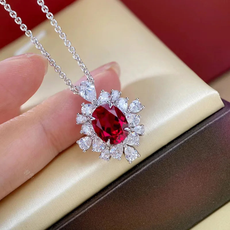 Colar Luxo Pedra Vermelha 2.25ct - Prata 925 Banhado Ouro 18k