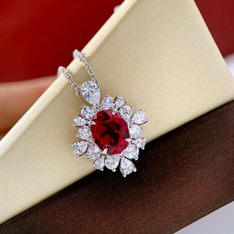 Colar Luxo Pedra Vermelha 2.25ct - Prata 925 Banhado Ouro 18k