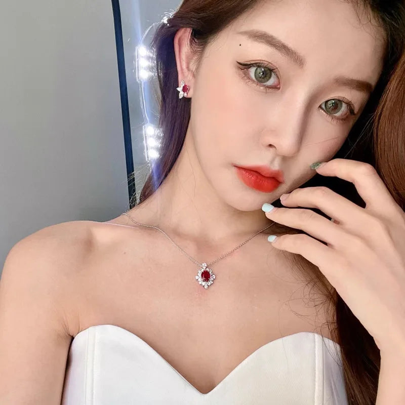 Colar Luxo Pedra Vermelha 2.25ct - Prata 925 Banhado Ouro 18k