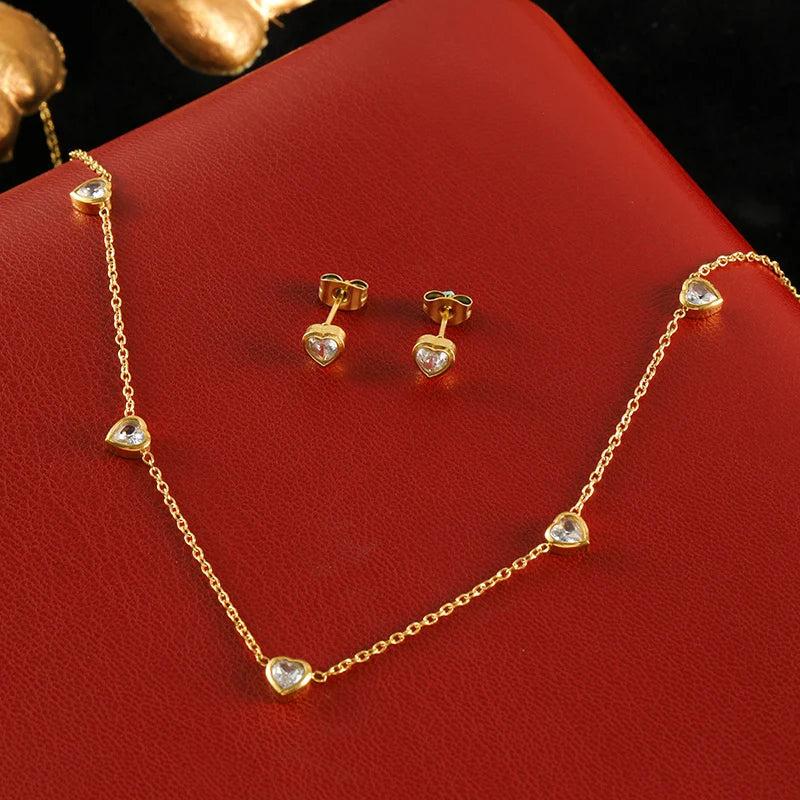 Conjunto Coração Elegante - Colar, Pulseira e Brincos