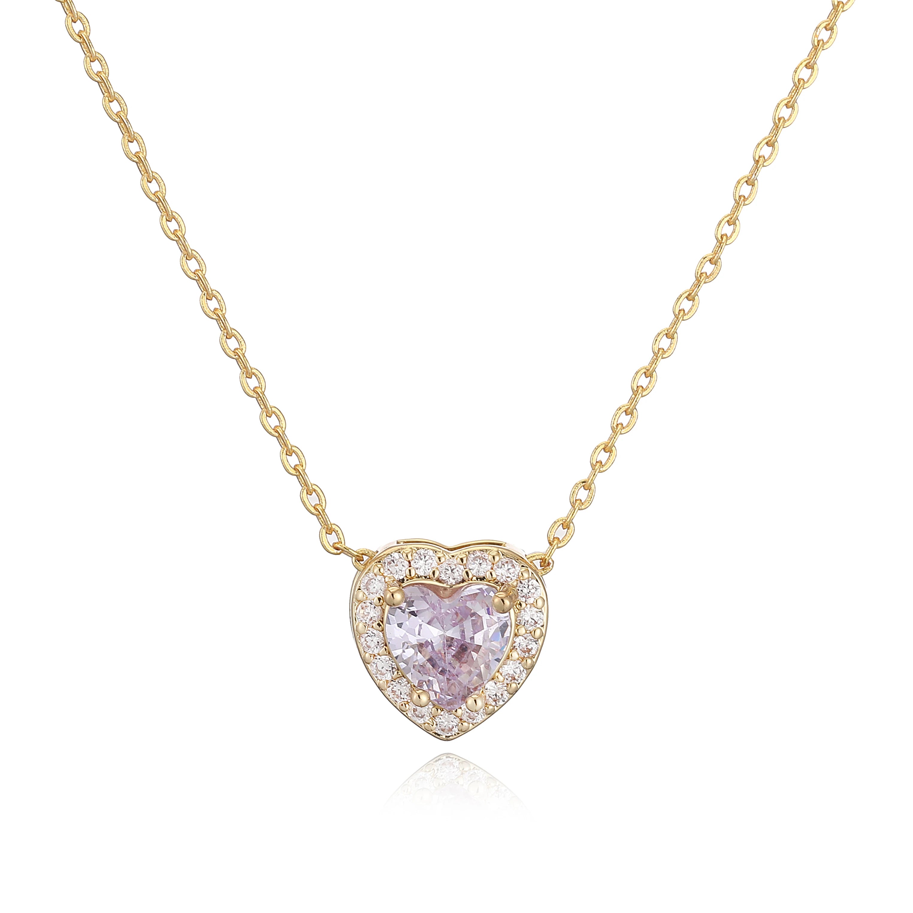 HECHENG Luxury Colored Crystal Heart Pendant Ocean Heart Necklace Brass Golden Plated Material Women's Wedding Necklace