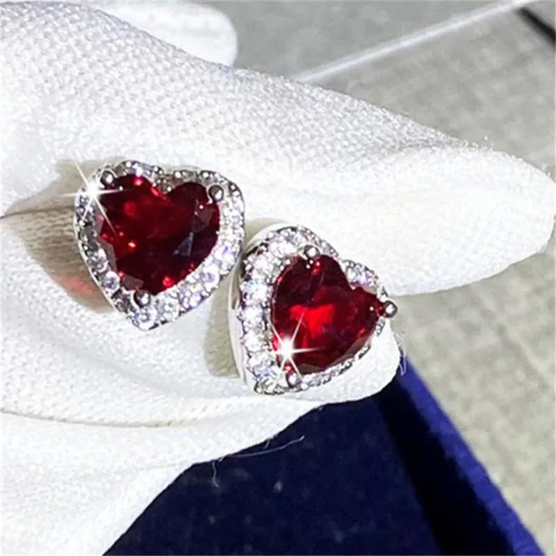 CC Jewelry Sets Red Heart Zirconia Necklace Earring Ring Set for Women Fine Jewelry Fashion Accessories Luxury Gift