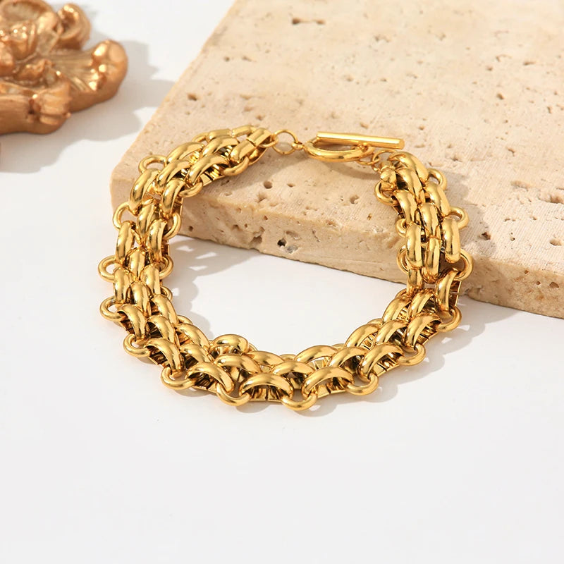 Conjunto Corrente Cubana Dourada - Colar e Pulseira À Prova D'água