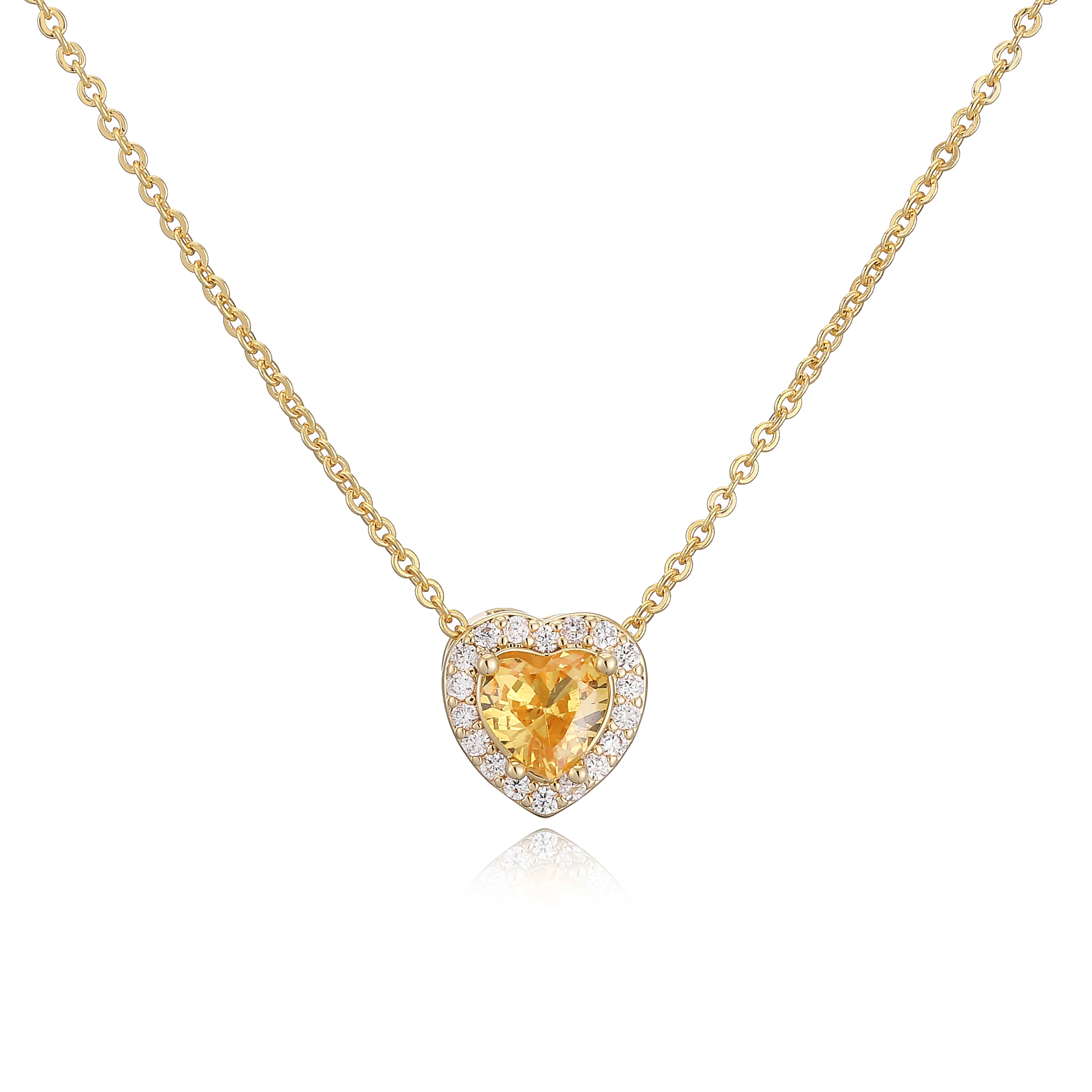 HECHENG Luxury Colored Crystal Heart Pendant Ocean Heart Necklace Brass Golden Plated Material Women's Wedding Necklace