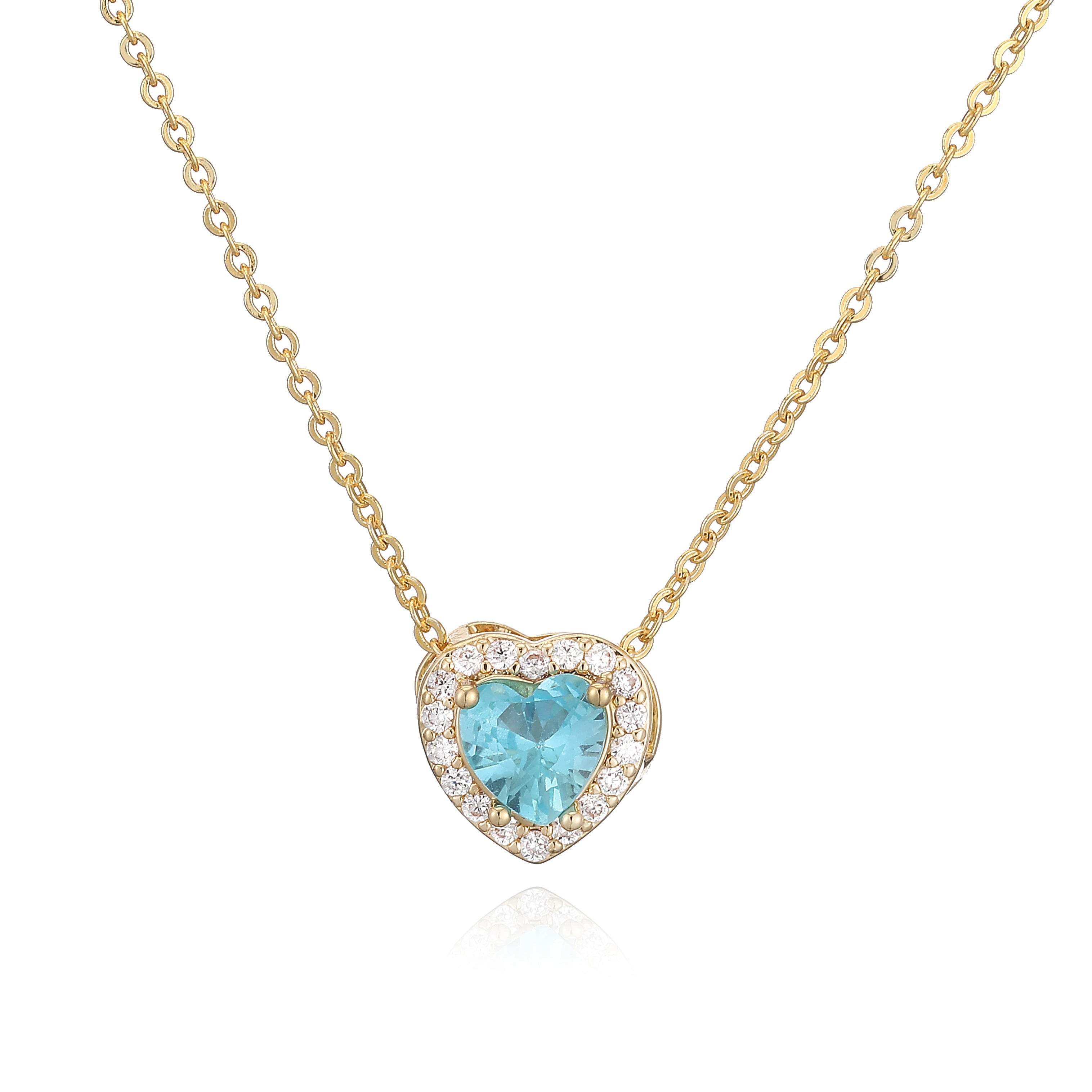 HECHENG Luxury Colored Crystal Heart Pendant Ocean Heart Necklace Brass Golden Plated Material Women's Wedding Necklace