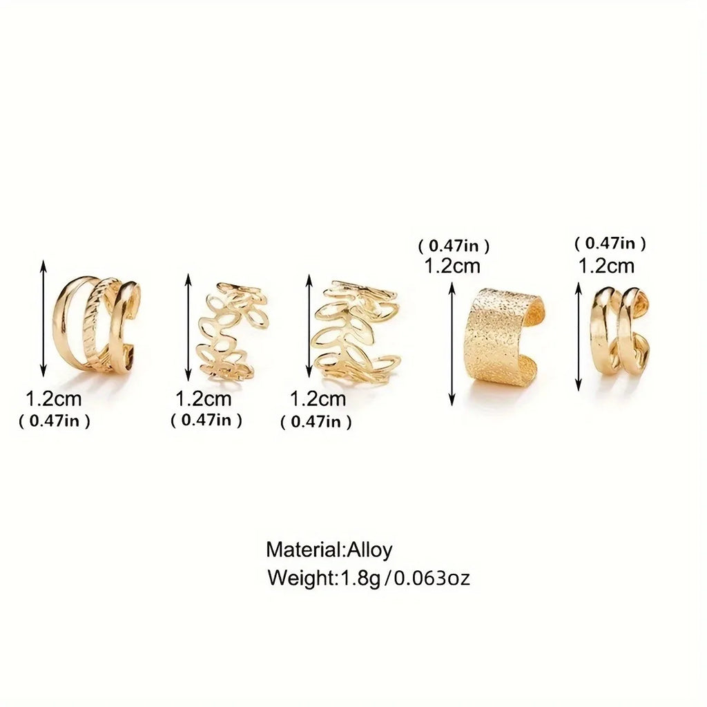 5pcs/set Trendy Elegant Design Ear Cuff Classic Elegant Style Gifts Women's No Piercing Clip silver Earrings Circle Leaf Shaped