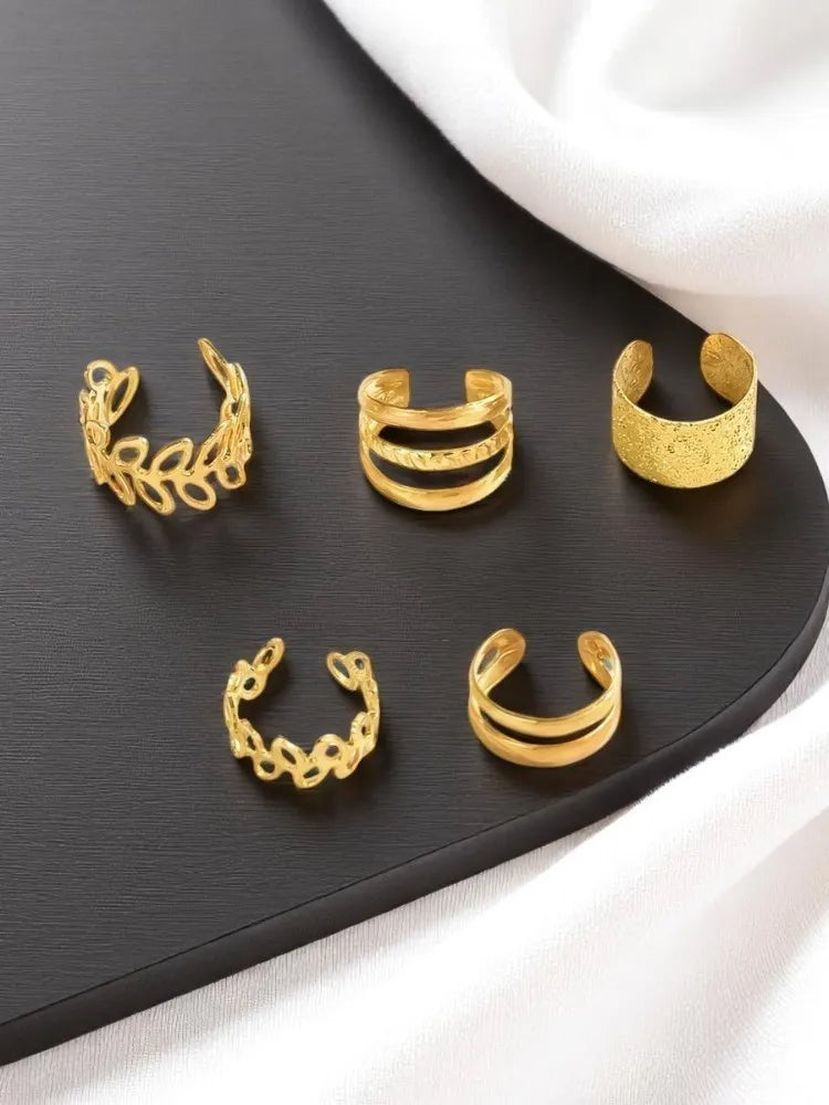 5pcs/set Trendy Elegant Design Ear Cuff Classic Elegant Style Gifts Women's No Piercing Clip silver Earrings Circle Leaf Shaped