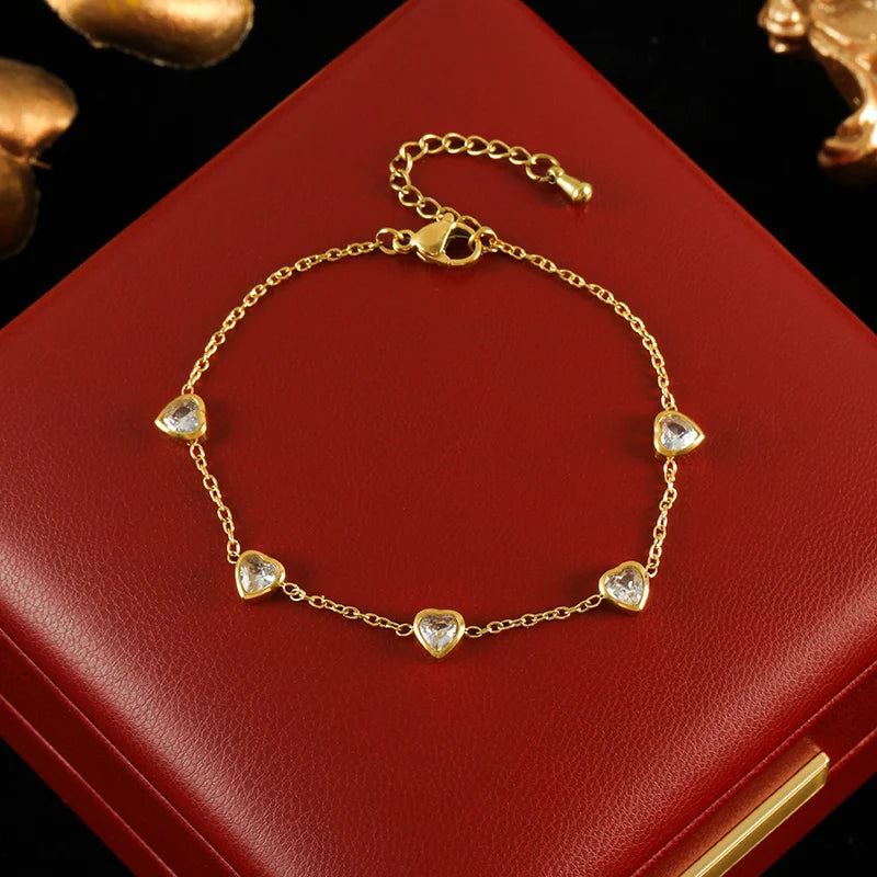 Conjunto Coração Elegante - Colar, Pulseira e Brincos