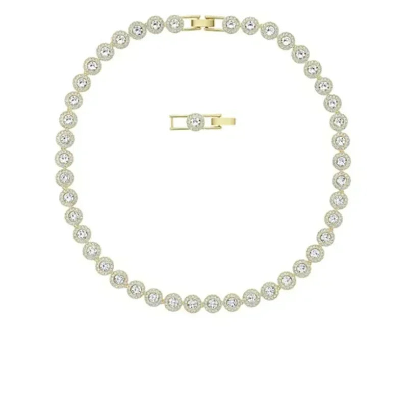 High Quality Women's Classic Happiness Diamond Round Crystal Necklace Set S925 Silver Gorgeous Una Angelic Series Jewelry Set