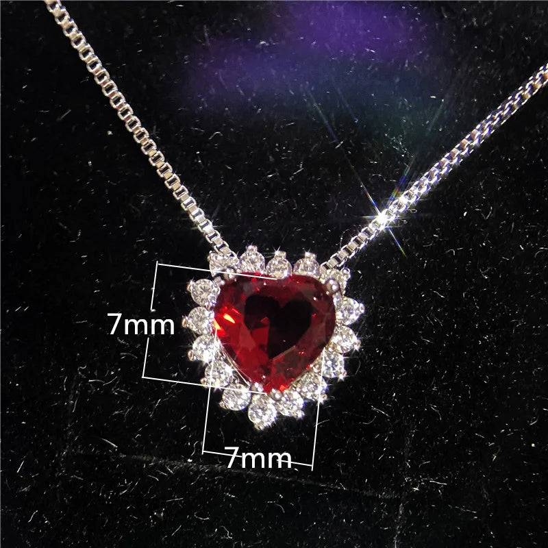 CC Jewelry Sets Red Heart Zirconia Necklace Earring Ring Set for Women Fine Jewelry Fashion Accessories Luxury Gift