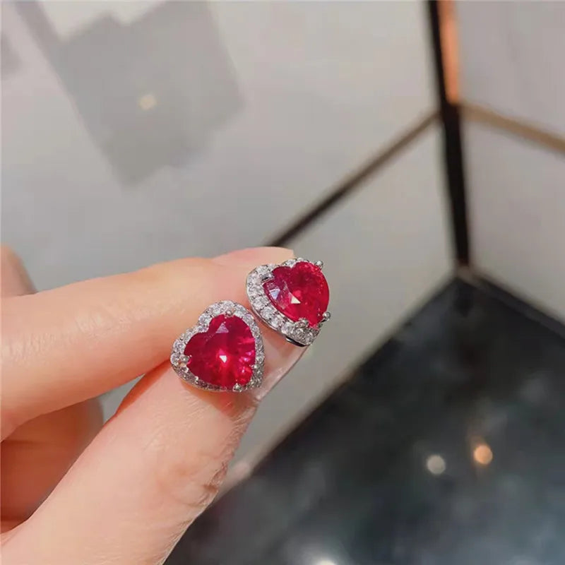 CC Jewelry Sets Red Heart Zirconia Necklace Earring Ring Set for Women Fine Jewelry Fashion Accessories Luxury Gift