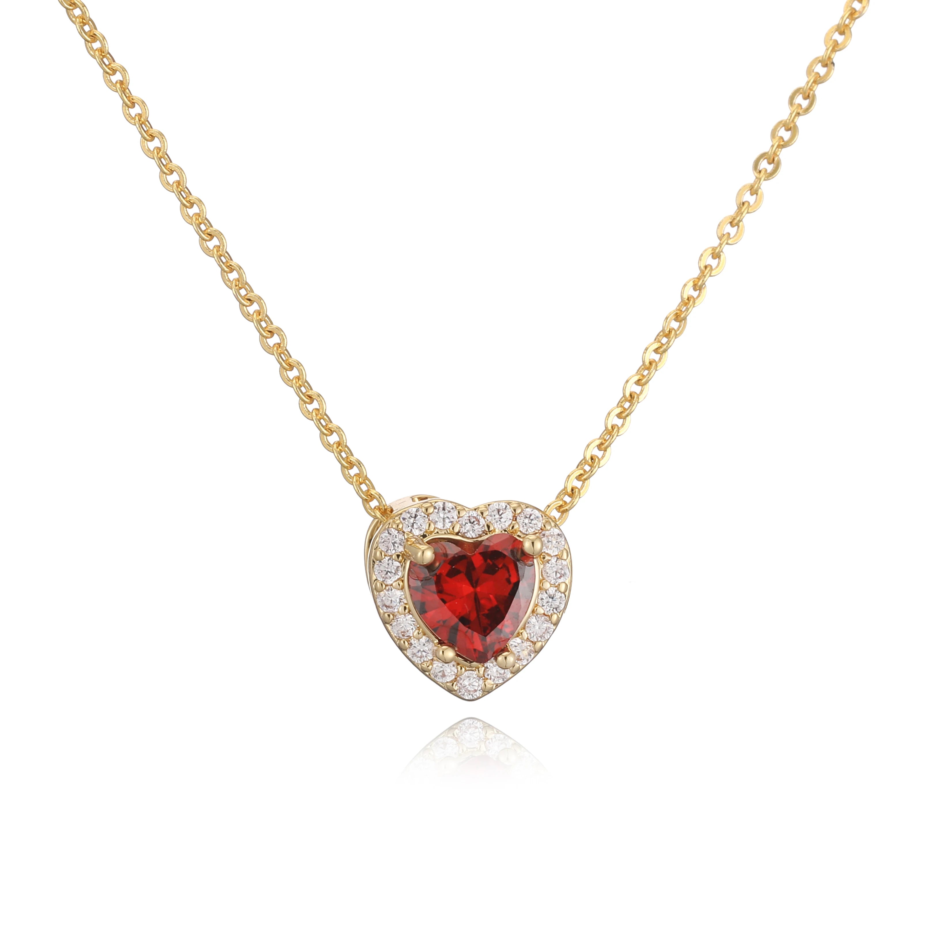 HECHENG Luxury Colored Crystal Heart Pendant Ocean Heart Necklace Brass Golden Plated Material Women's Wedding Necklace