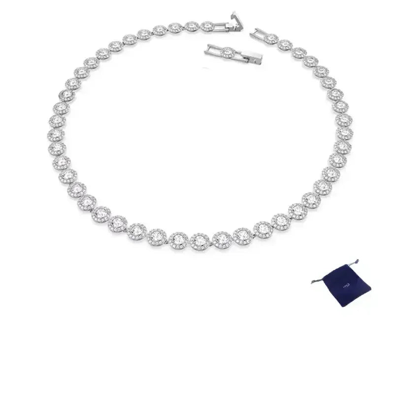 High Quality Women's Classic Happiness Diamond Round Crystal Necklace Set S925 Silver Gorgeous Una Angelic Series Jewelry Set