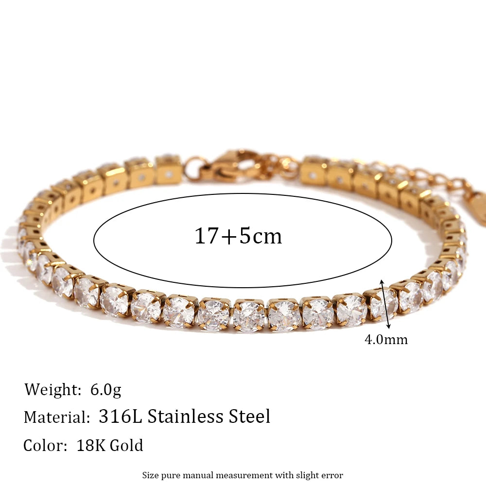 E.B.belle Zircon Chain Bracelet Waterproof Tarnish Free 316L Stainless Steel Women's Hand Bracelets 18K Gold Plated Jewelry