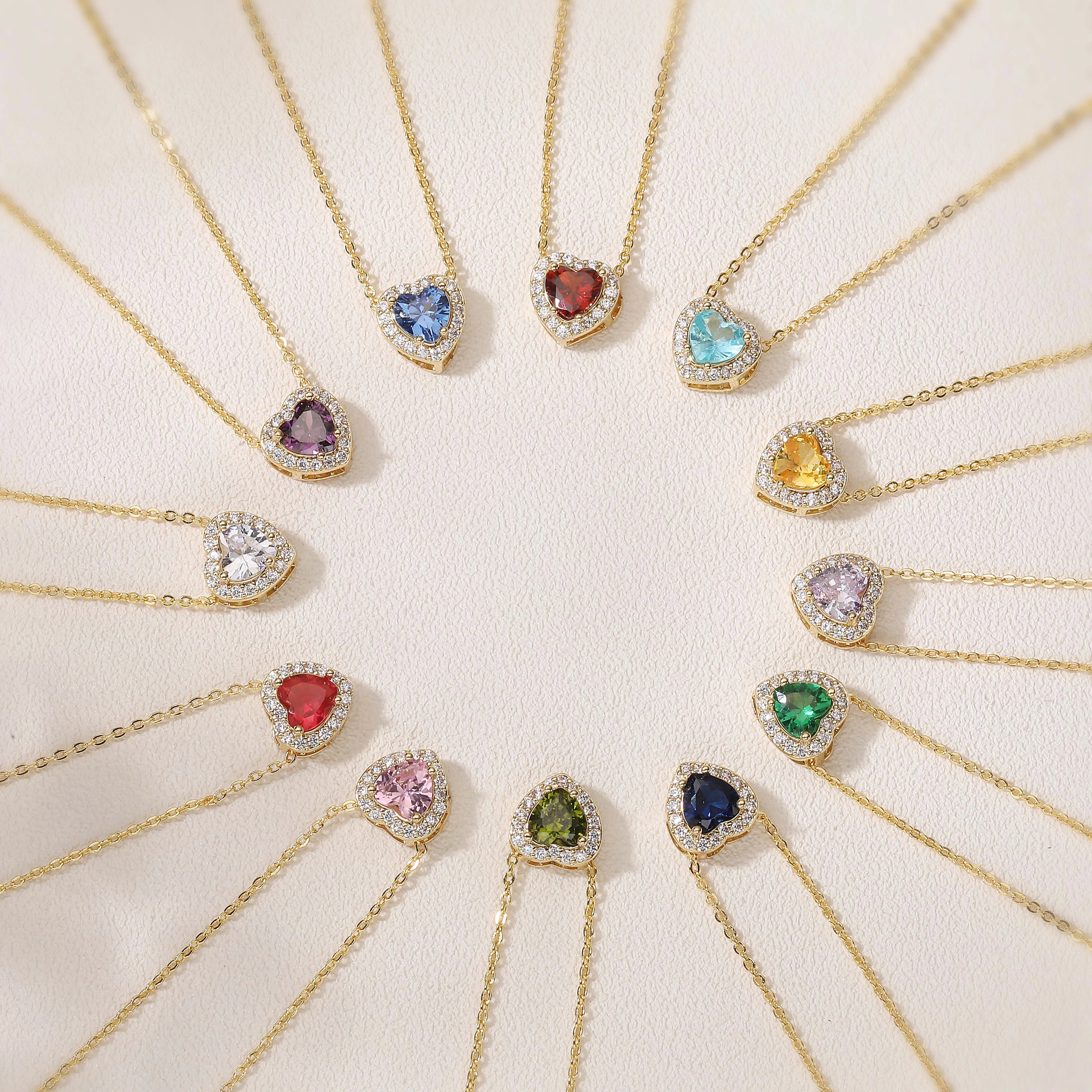 HECHENG Luxury Colored Crystal Heart Pendant Ocean Heart Necklace Brass Golden Plated Material Women's Wedding Necklace