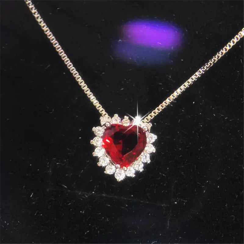 CC Jewelry Sets Red Heart Zirconia Necklace Earring Ring Set for Women Fine Jewelry Fashion Accessories Luxury Gift