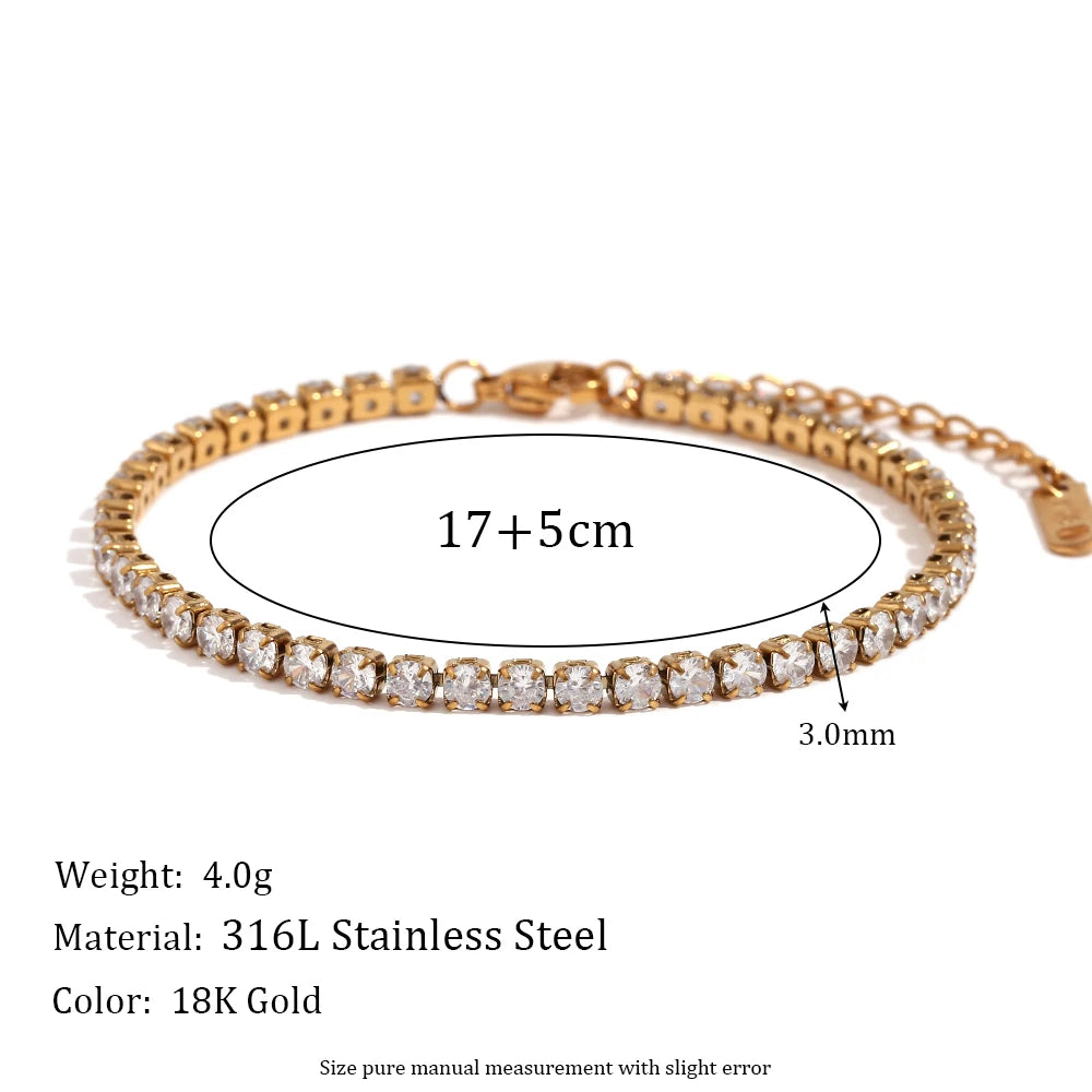 E.B.belle Zircon Chain Bracelet Waterproof Tarnish Free 316L Stainless Steel Women's Hand Bracelets 18K Gold Plated Jewelry