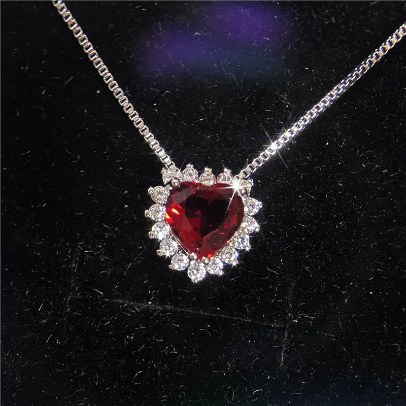 CC Jewelry Sets Red Heart Zirconia Necklace Earring Ring Set for Women Fine Jewelry Fashion Accessories Luxury Gift