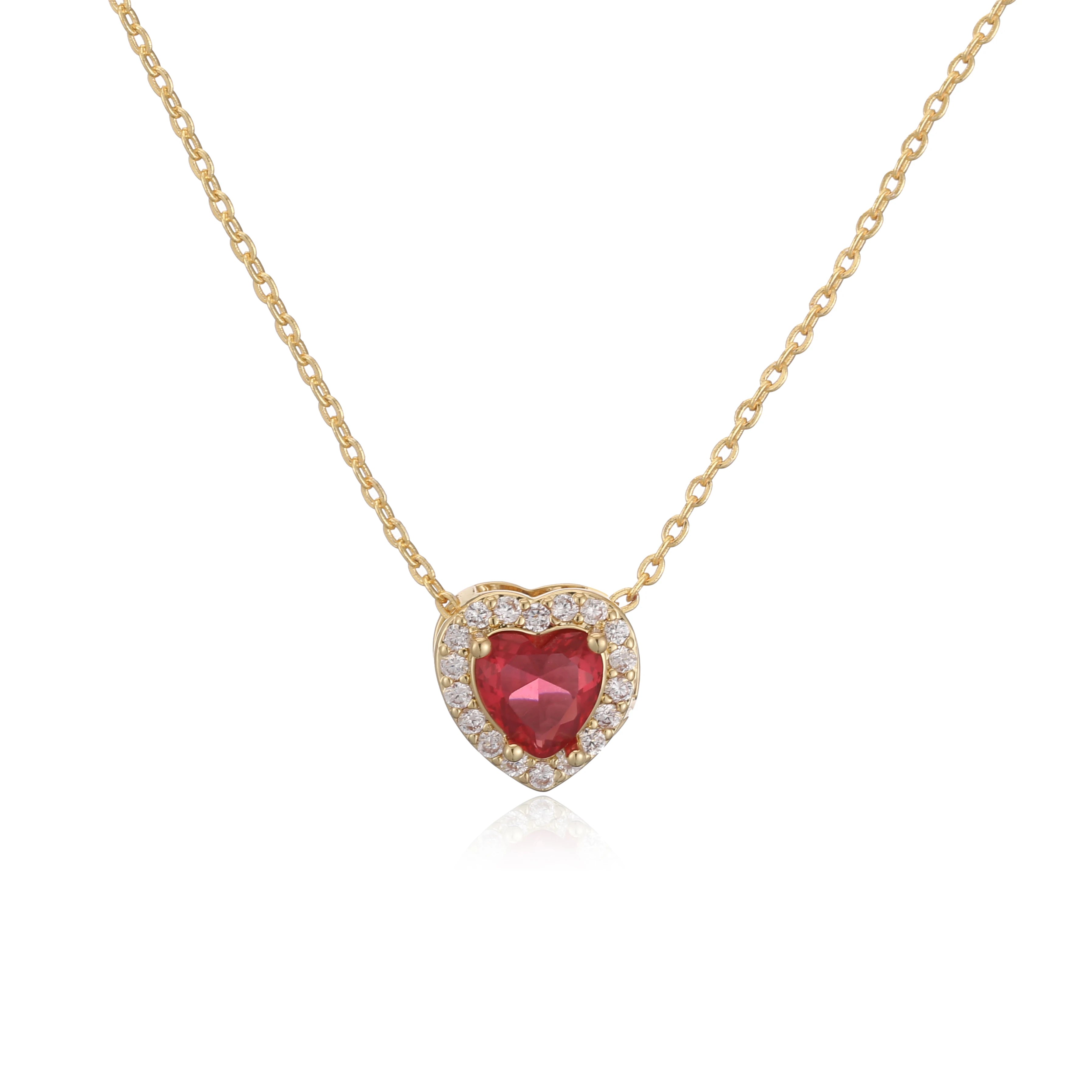 HECHENG Luxury Colored Crystal Heart Pendant Ocean Heart Necklace Brass Golden Plated Material Women's Wedding Necklace