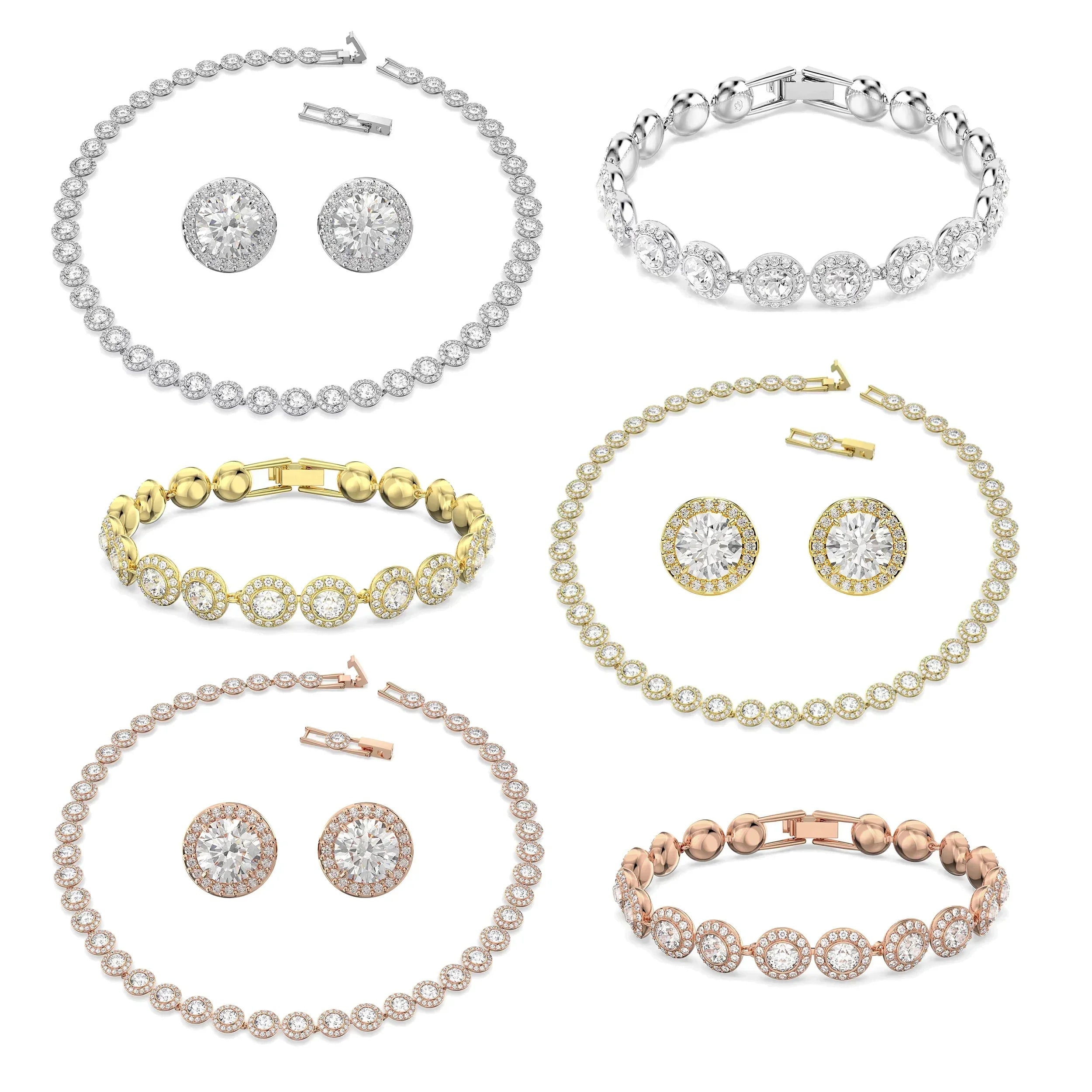 High Quality Women's Classic Happiness Diamond Round Crystal Necklace Set S925 Silver Gorgeous Una Angelic Series Jewelry Set