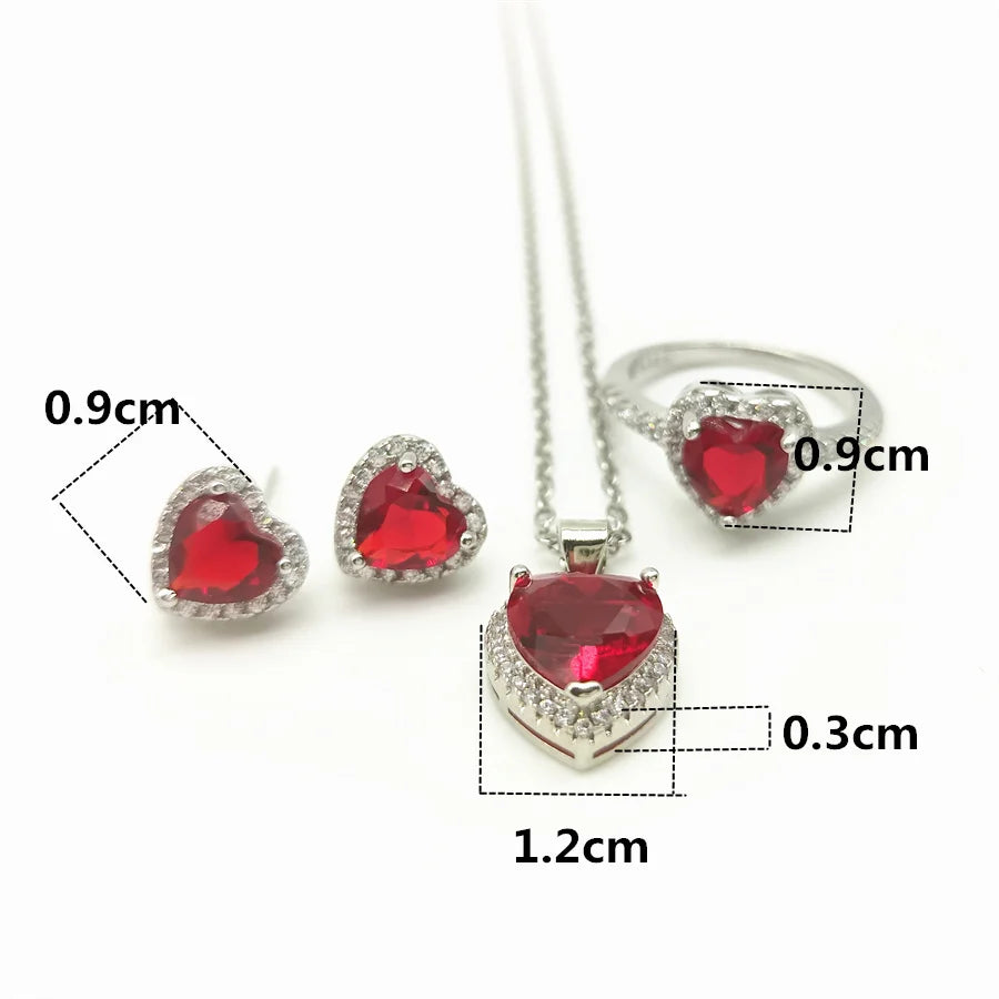 CC Jewelry Sets Red Heart Zirconia Necklace Earring Ring Set for Women Fine Jewelry Fashion Accessories Luxury Gift